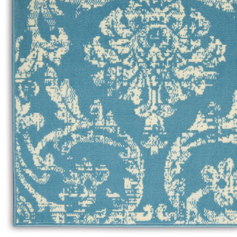 2' X 4' Blue Damask Power Loom Area Rug